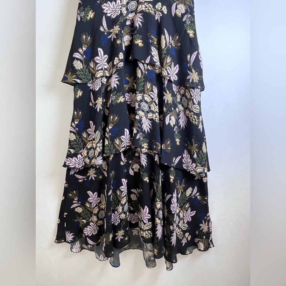 A.L.C “Hayley” tiered floral/black midi dress Women Sz 6 Tiered Silk Midi Dress - Picture 3 of 11